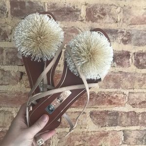 Zara Nude Pom-Pom Sandal